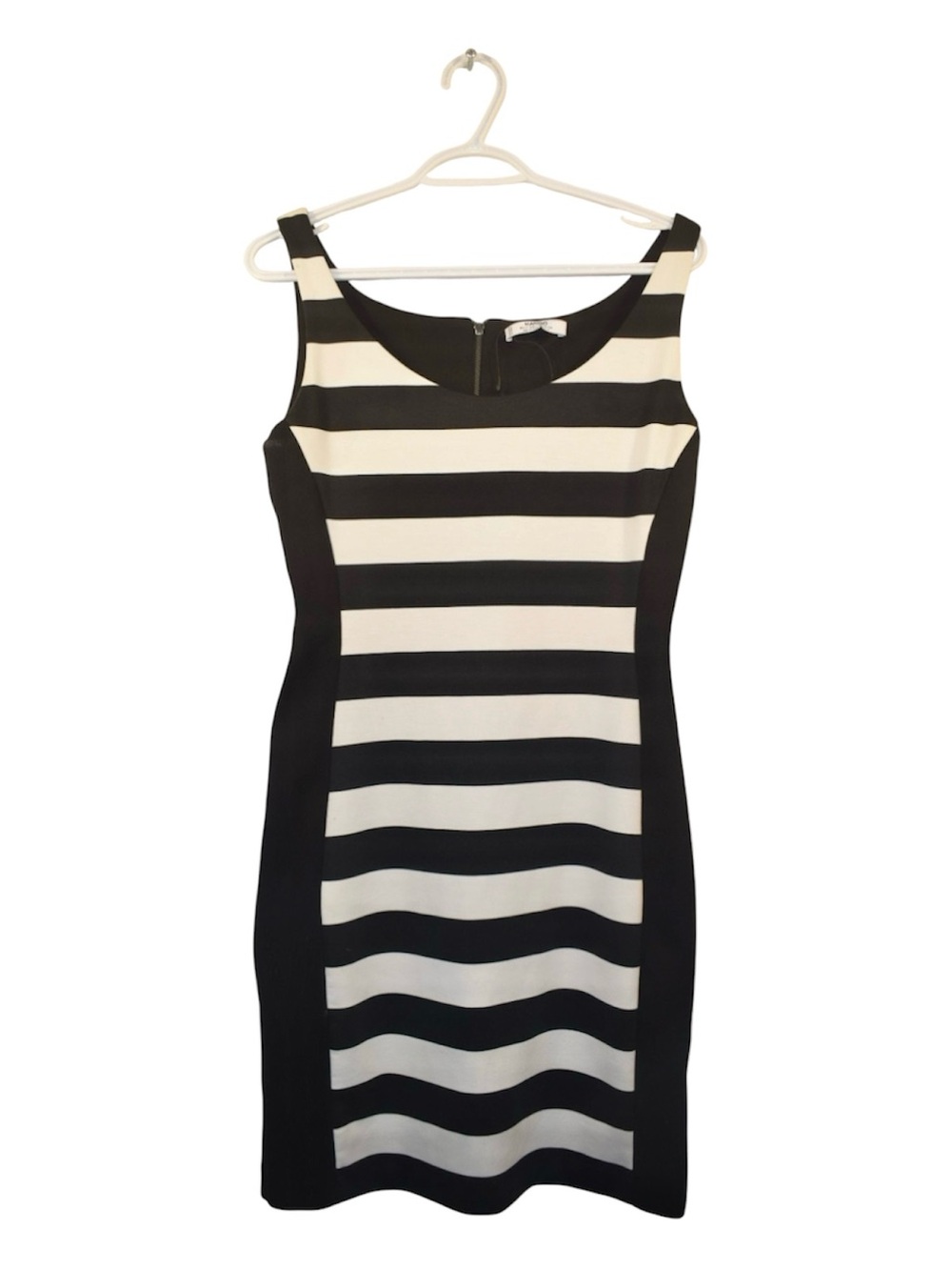 Mango Black and White Striped Midi Sheath Dress
